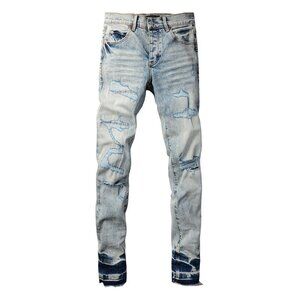 Motorcycle Light Colored Jeans Ripped Trousers Men's
